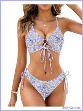 Sexy Bikini Set for Women 2 Piece Cutout High Cut Drawstring Swimsuit